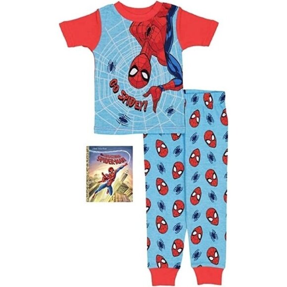 Marvel Other - Marvel Boys' Spider-Man 2-Piece Snug-Fit Cotton Pajamas With Book Set